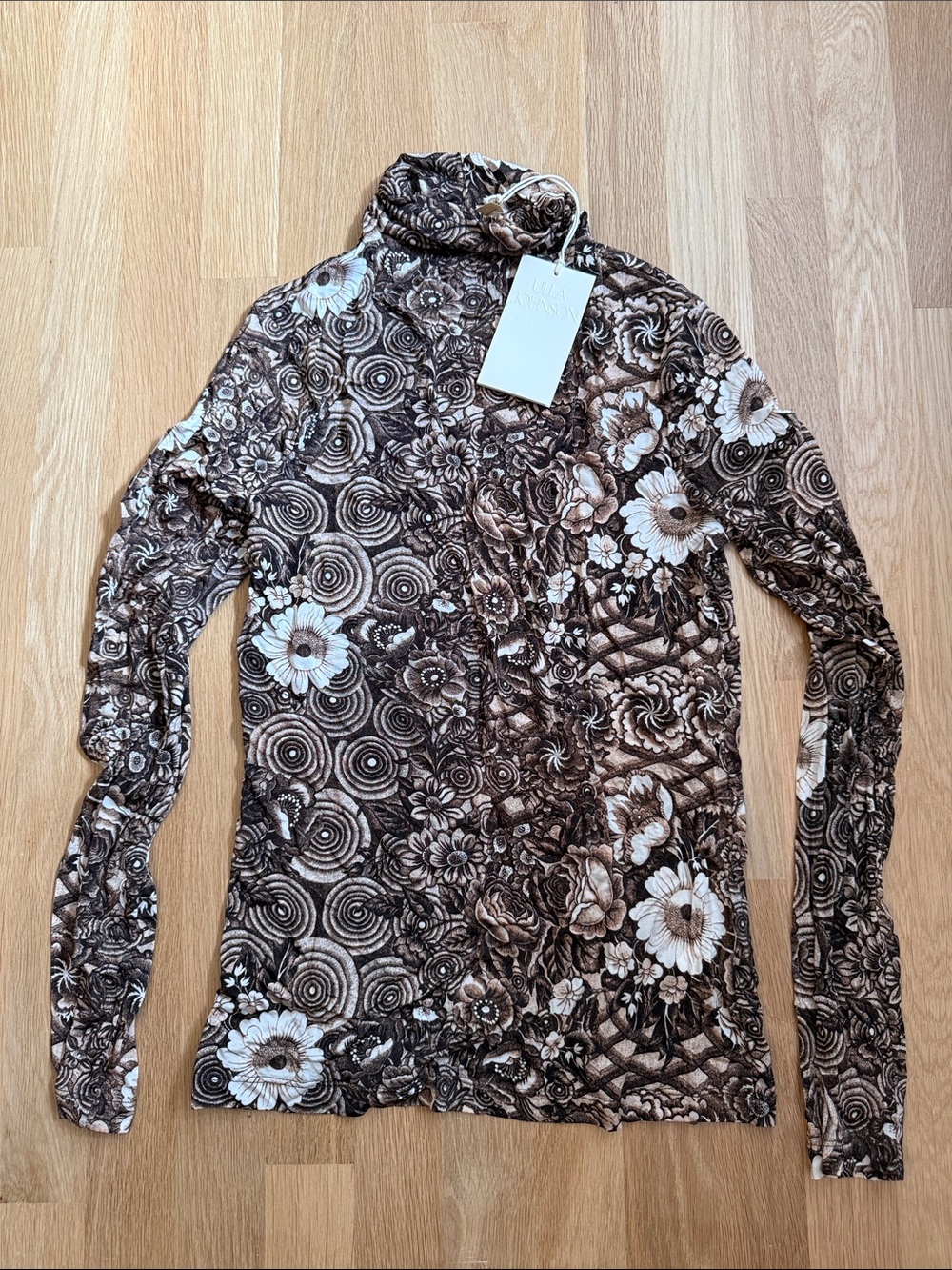 Ulla Johnson Floral Pattern Thin Turtleneck Long-Sleeve Top - Brown/White